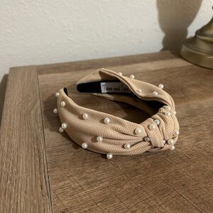 Pearl Embellished Tan Headband